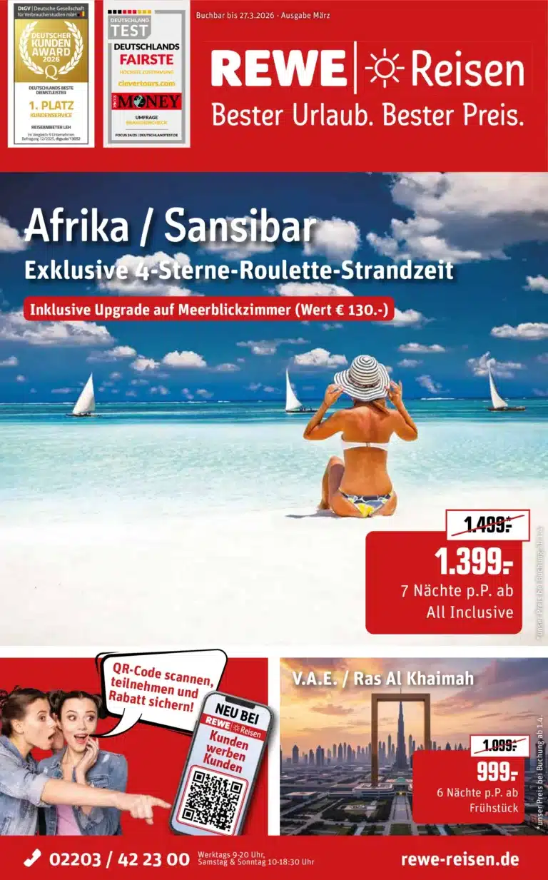 Reisen Rewe Prospekt bis 27.03.2026