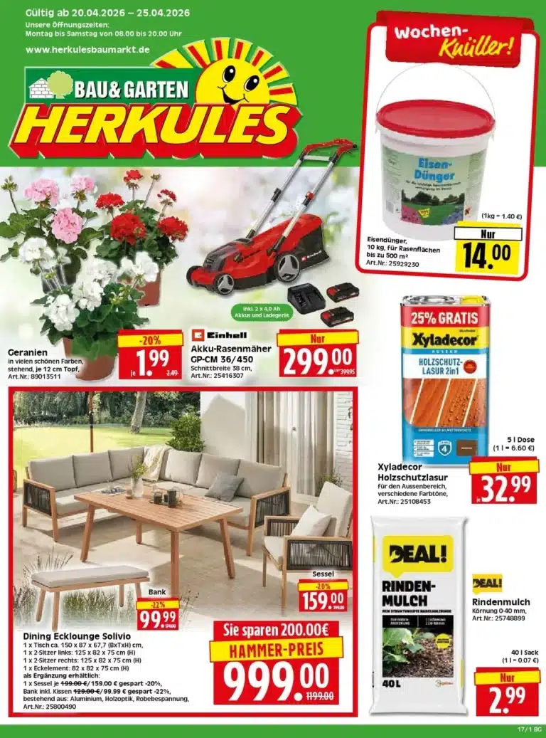 HERKULES Baumarkt Prospekt 20.04.2026 bis 25.04.2026