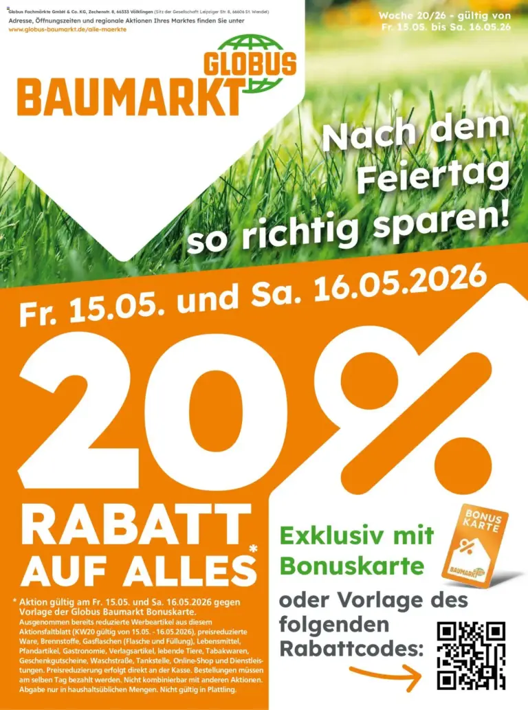 Globus Baumarkt Prospekt Weinstadt-Endersbach ab 15.05.2026