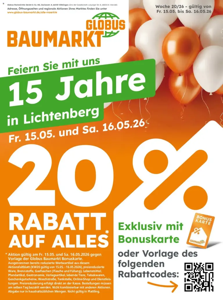 Globus Baumarkt Prospekt ab 15.05.2026