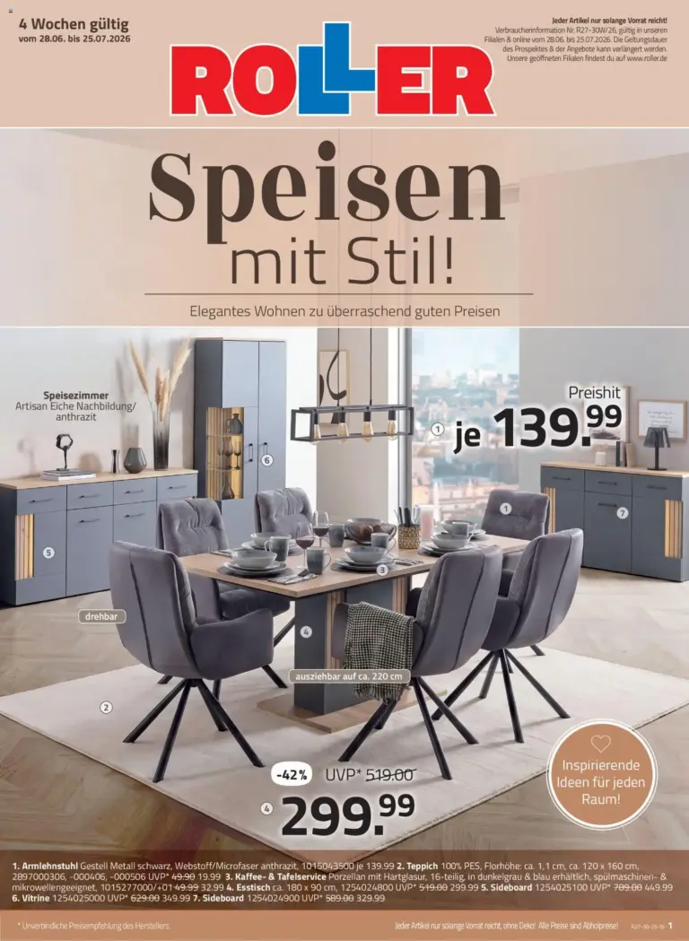 Roller Speisen Katalog ab 28.06.2026