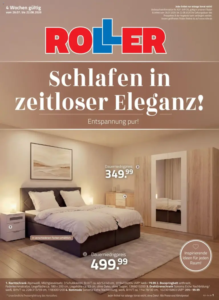 Roller Schlafen in zeitloser Eleganz ab 26.07.2026