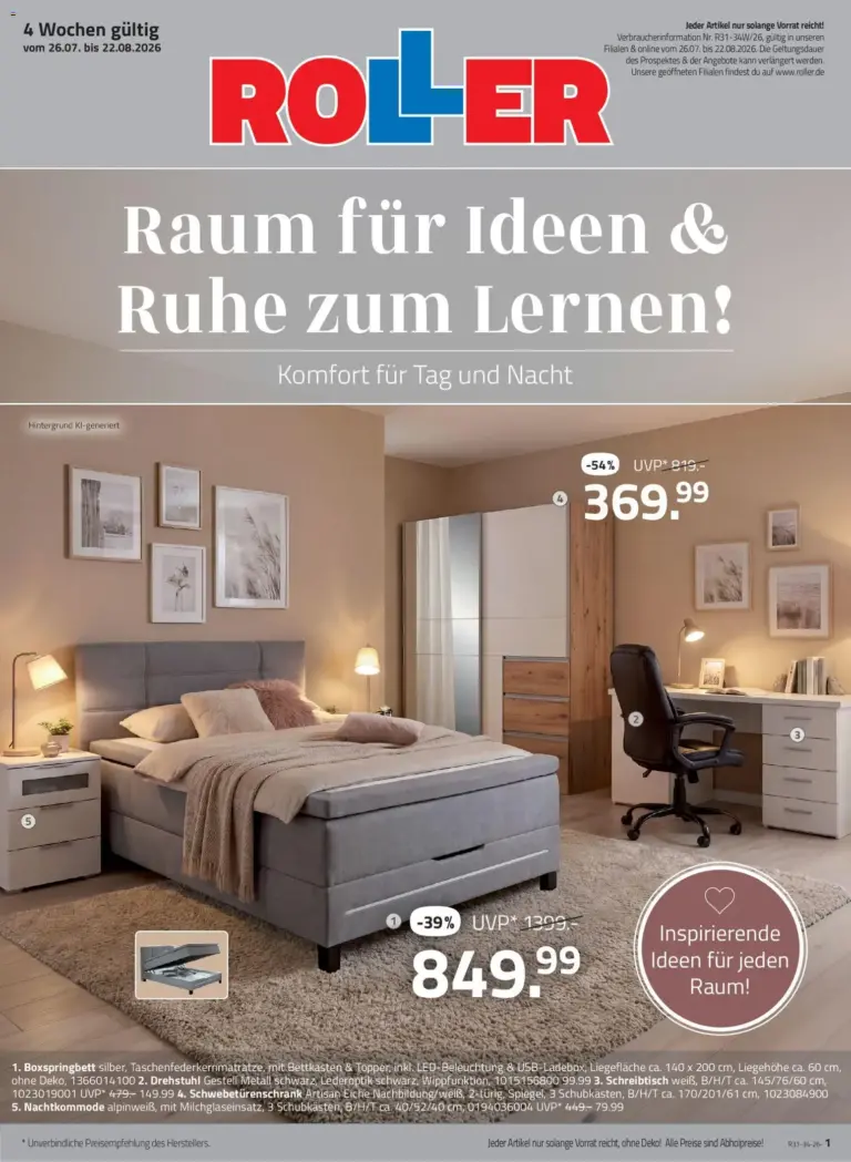 Roller Raum für Ideen & Ruhe lernen ab 26.07.2026