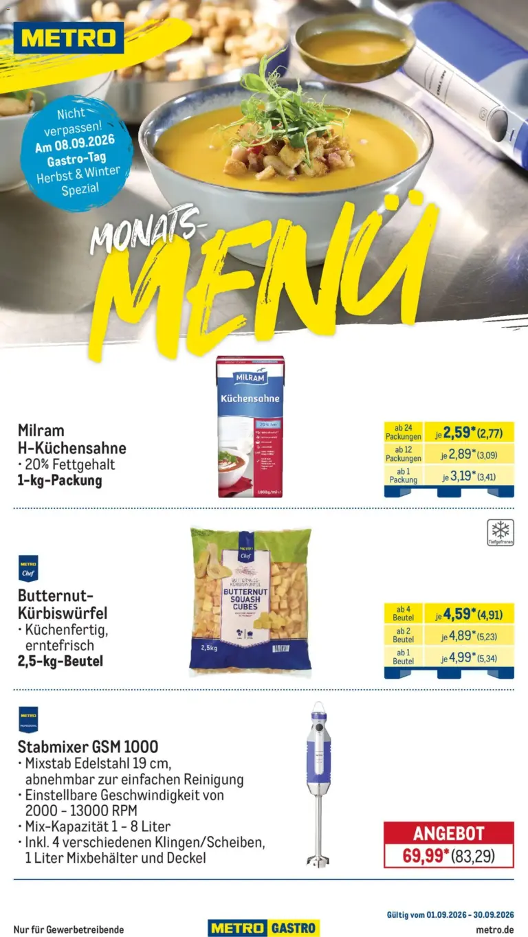 Metro Monats-Menü ab 01.09.2026