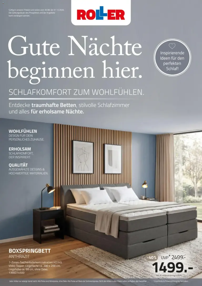 Roller Schlafprospekt 2026 ab 30.08.2026