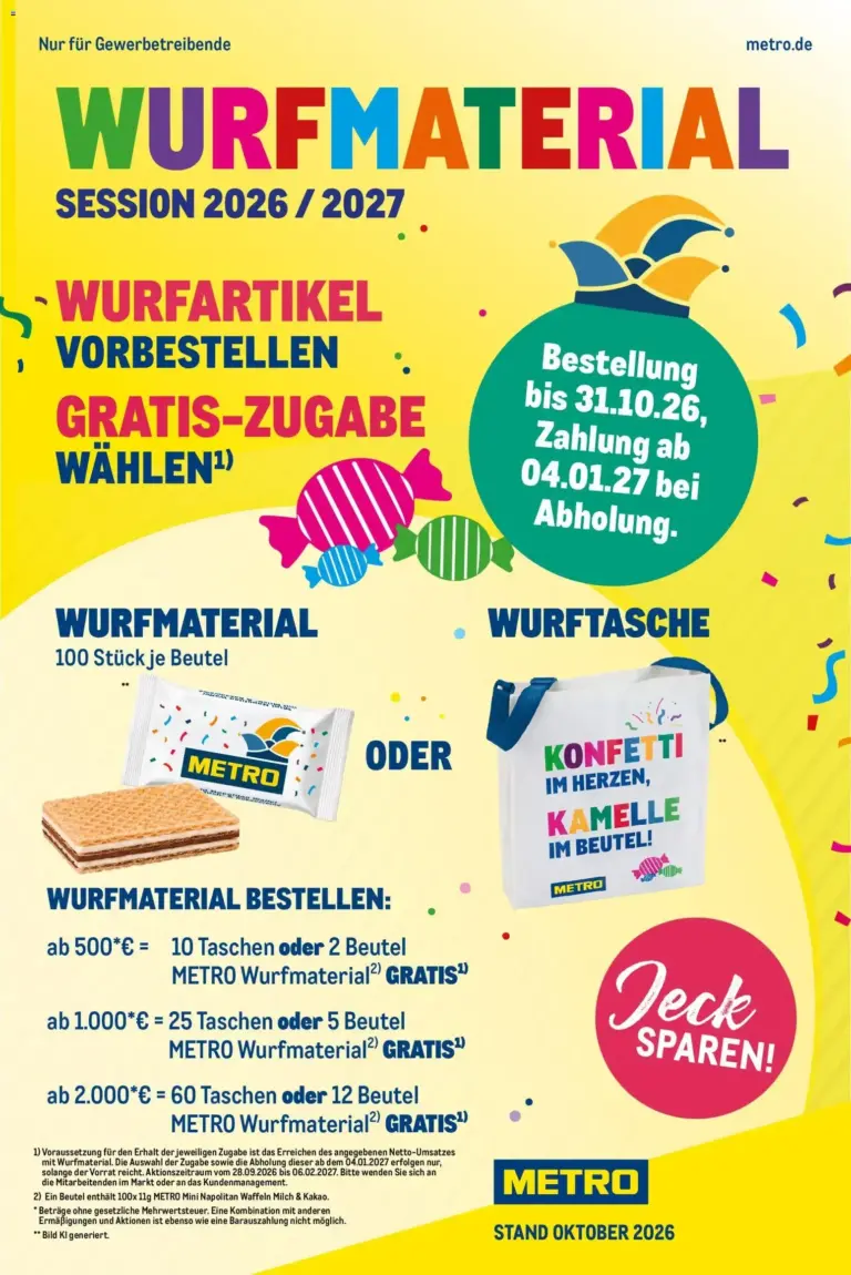Metro Wurfmaterial Karneval vom 28.09.2026 bis 06.02.2027