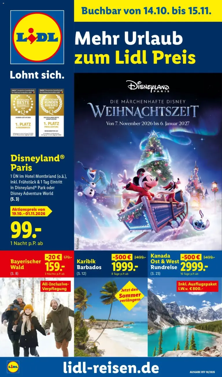 Lidl Reisen Oktober/November Reise-Highlights vom 14.10.2026 bis 15.11.2026